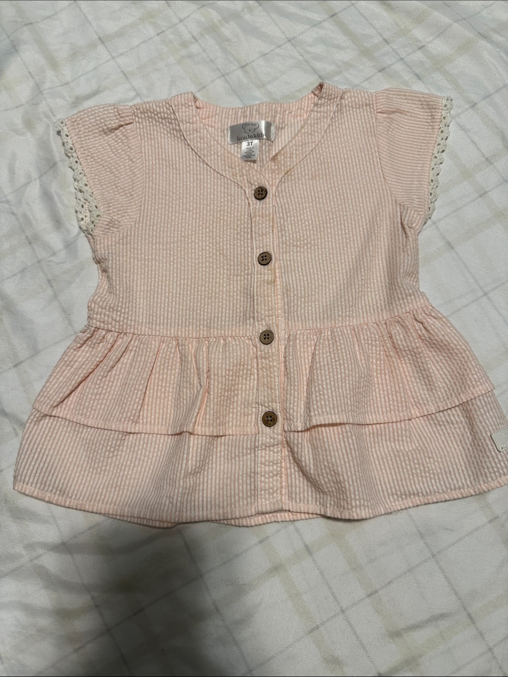 Koala Kids Pink Button-Front Ruffle Seersucker Top